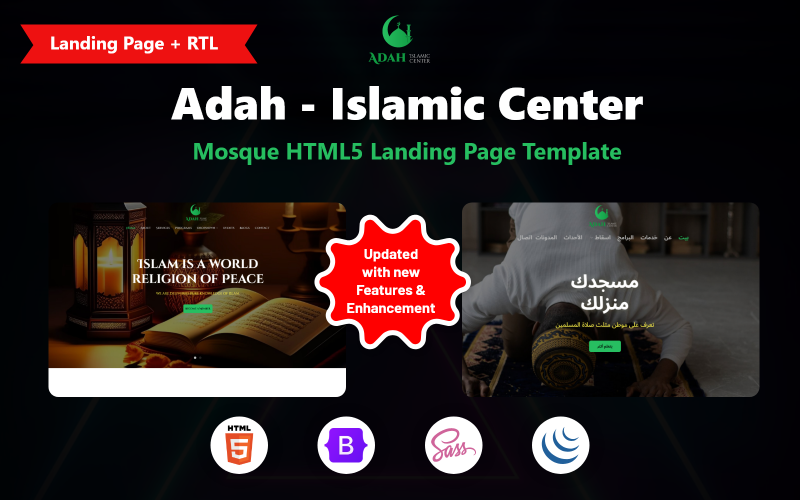 Adah – HTML5-Landingpage-Vorlage für das Islamische Zentrum und die Moschee