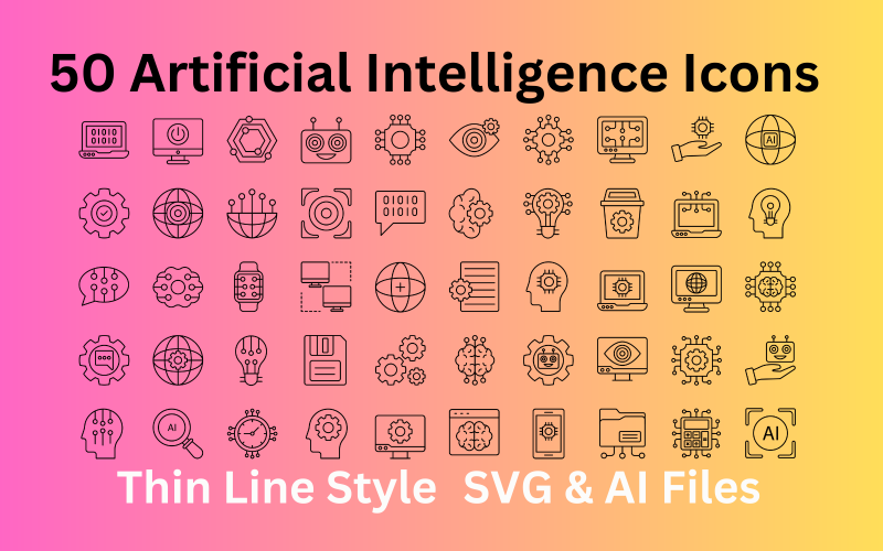 人工智能图标集50个轮廓图标- SVG和AI文件