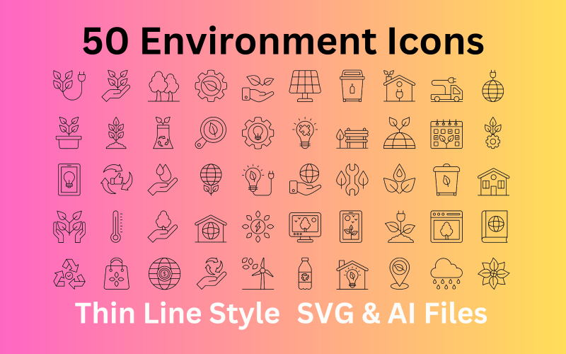 环境图标集50个边框图标:SVG和AI文件