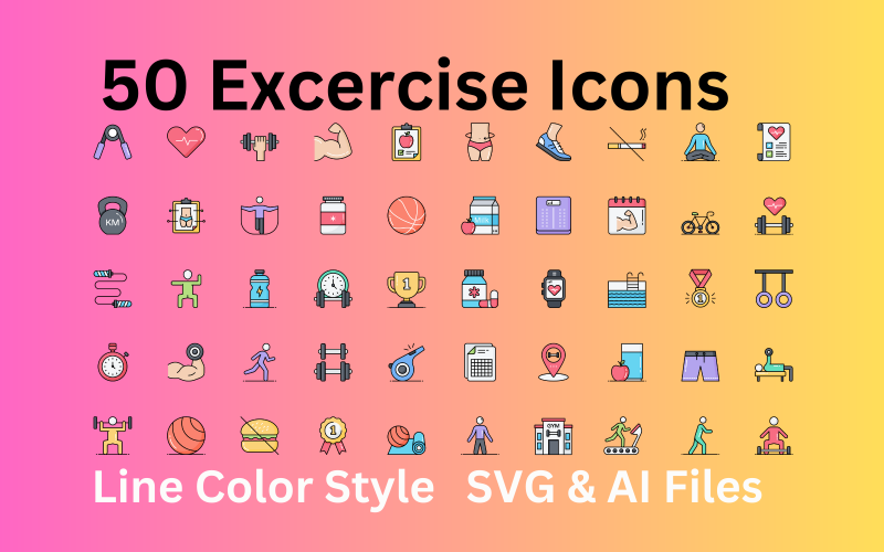 Cvičení Icon Set 50 čárových barevných ikon - SVG a AI soubory