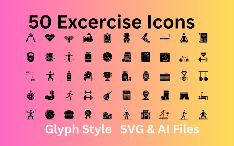 Ensemble d'icônes d'exercice 50 icônes de glyphes - Fichiers SVG et AI