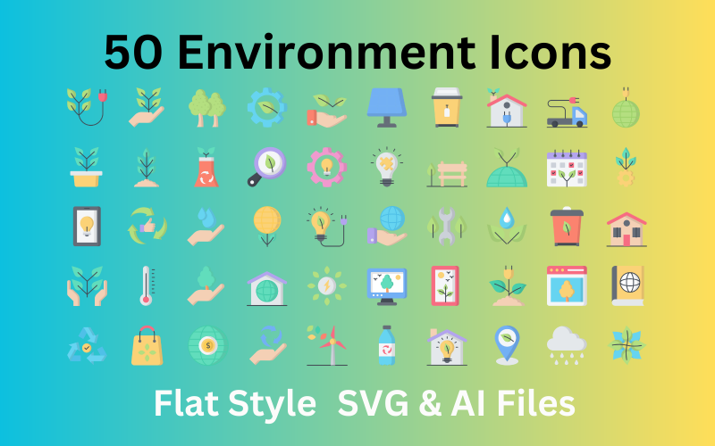 Set di icone dell'ambiente 50 icone piatte - file SVG e AI
