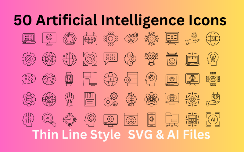 Set di icone di intelligenza artificiale 50 icone di contorno - file SVG e AI