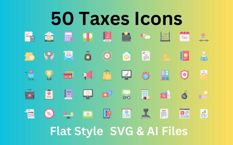 税收图标集50个平面图标- SVG和AI文件