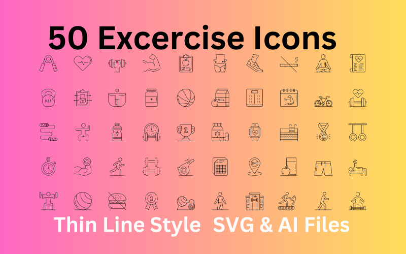 Übungssymbol-Set 50 Umrisssymbole – SVG- und AI-Dateien