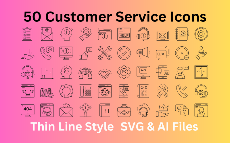 客户服务图标集50个边框图标:SVG和AI文件