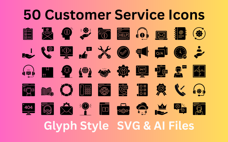客户服务图标集50个字形图标- SVG和AI文件