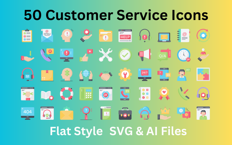Kundtjänst Ikonuppsättning 50 platta ikoner - SVG och AI-filer