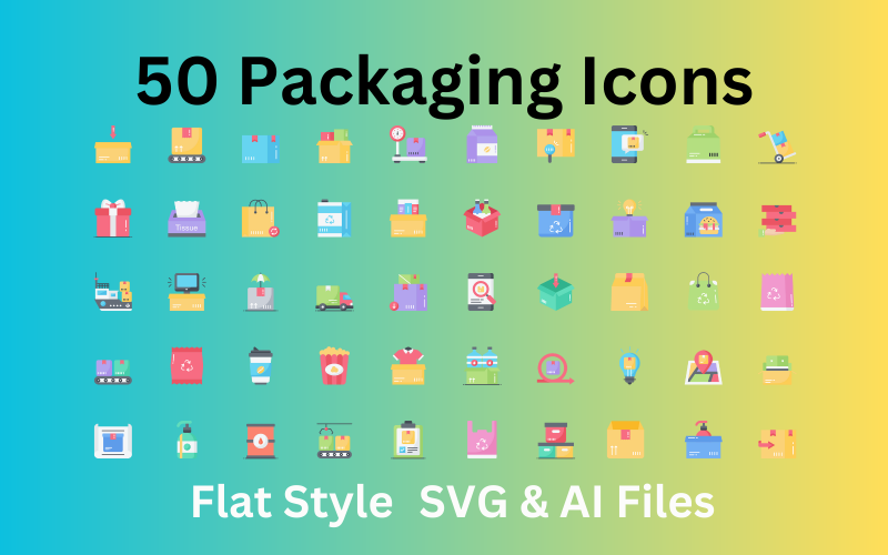 包装图标集50个平面图标:SVG和AI文件