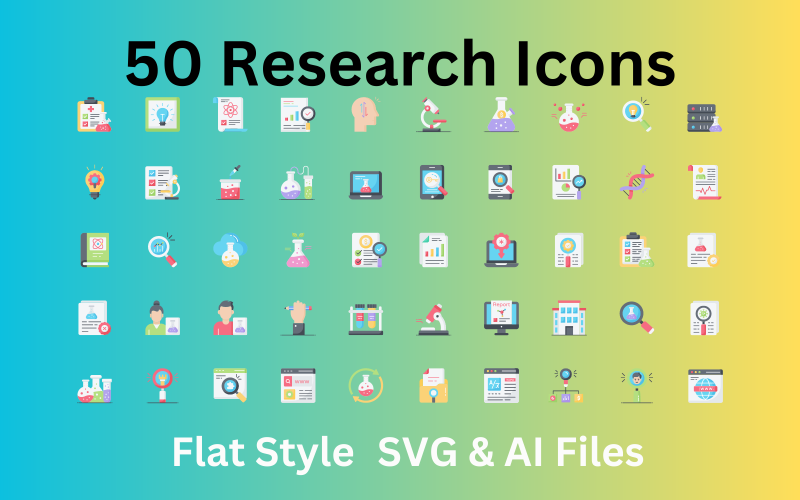 Forskning Ikonuppsättning 50 platta ikoner - SVG och AI-filer