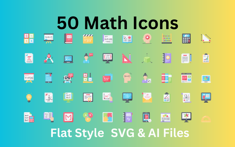 Jeu d'icônes mathématiques 50 icônes plates - Fichiers SVG et AI