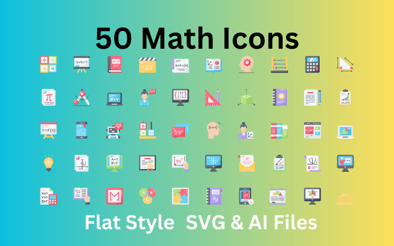 数学图标集50个平面图标- SVG和AI文件