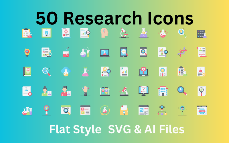 研究图标集50个平面图标- SVG和AI文件
