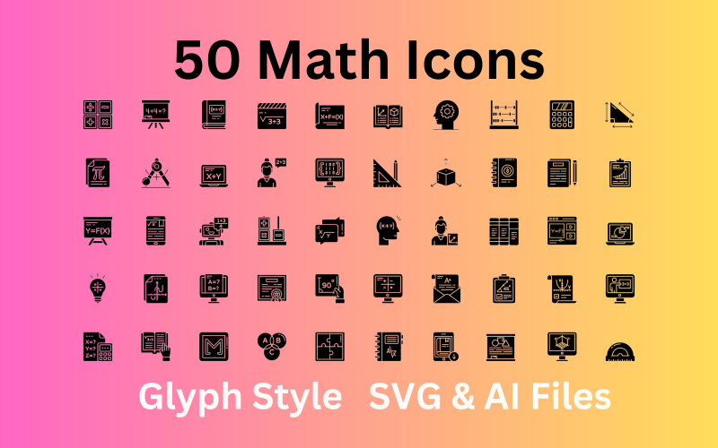 Set di icone matematiche 50 icone di glifi - file SVG e AI