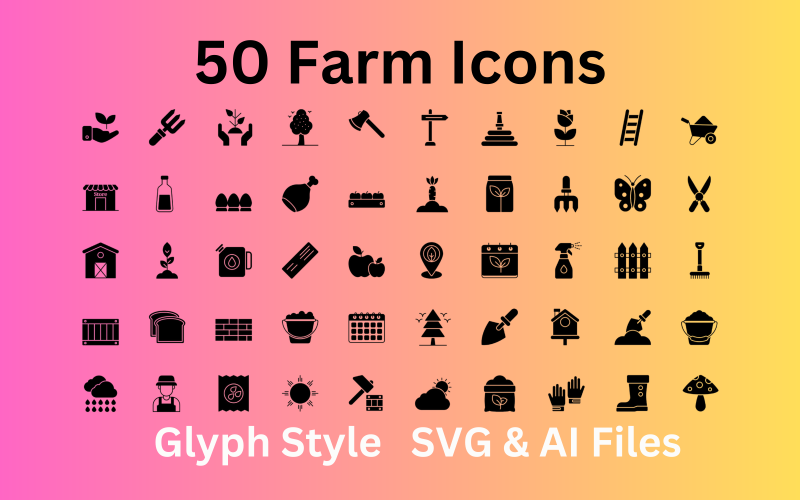 农场集50个字形图标:SVG和AI文件