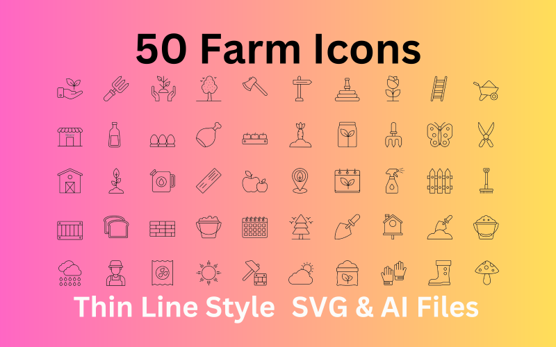 农场图标设置50轮廓图标- SVG和AI文件