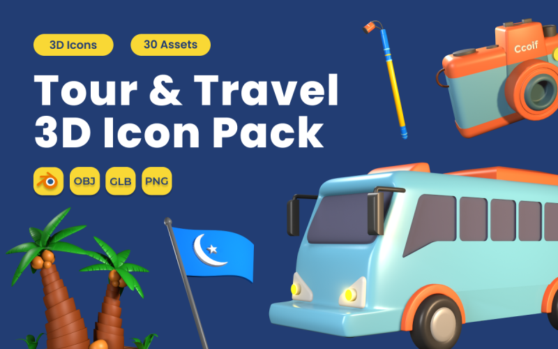 Pack d'icônes 3D de visite et de voyage Vol 3