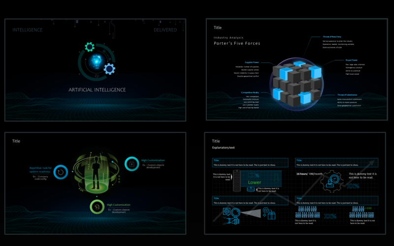 Diapositives de présentation de modèles PPT de thème futuriste artificiel