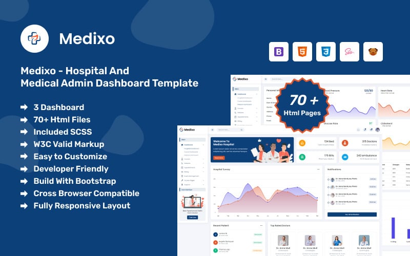 Medixo — Шаблон панели управления для больниц и медицинских учреждений