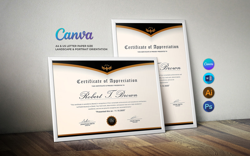 现代Canva完成证书模板