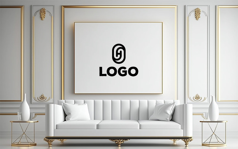 Fehér tábla logó makett luxus belső háttérben