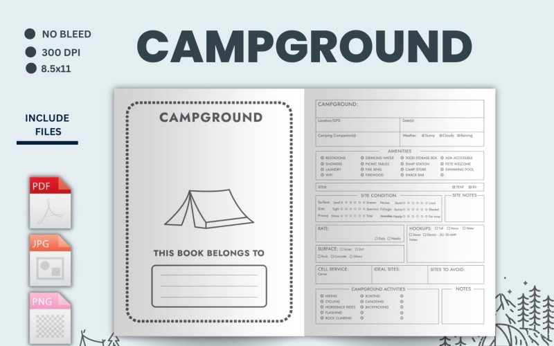 Campground Logbook & RV Travel Journal, Camping Log, PDF pro tisk, Camping Journal