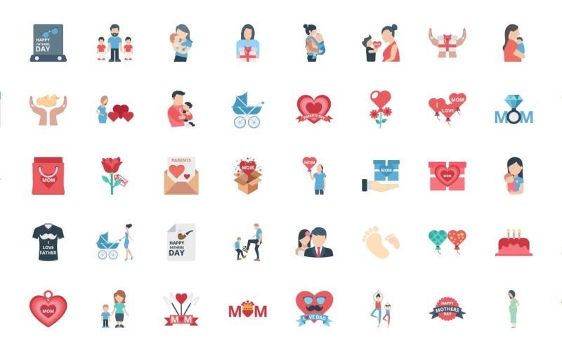 Conjunto de ícones vetoriais coloridos de 50 dias dos pais