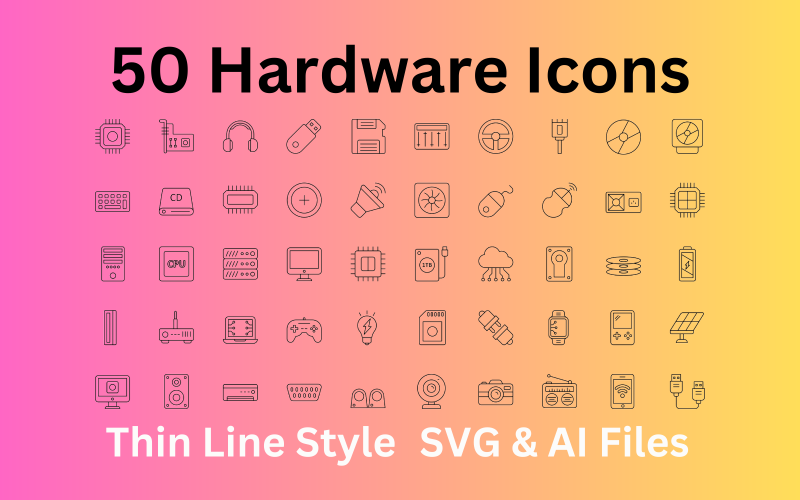 硬件图标集50轮廓图标- SVG和AI文件
