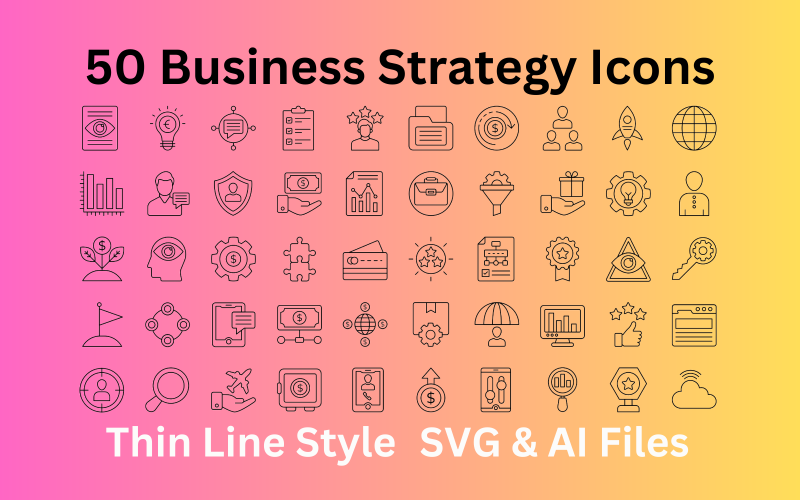 Bedrijfsstrategie Icon Set 50 overzichtspictogrammen - SVG- en AI-bestanden