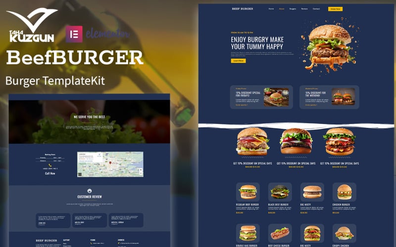 Burger de bœuf - Kit Elementor d'une page
