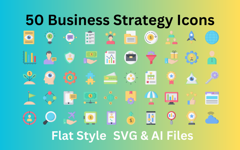 商业战略图标集50个平面图标- SVG和AI文件