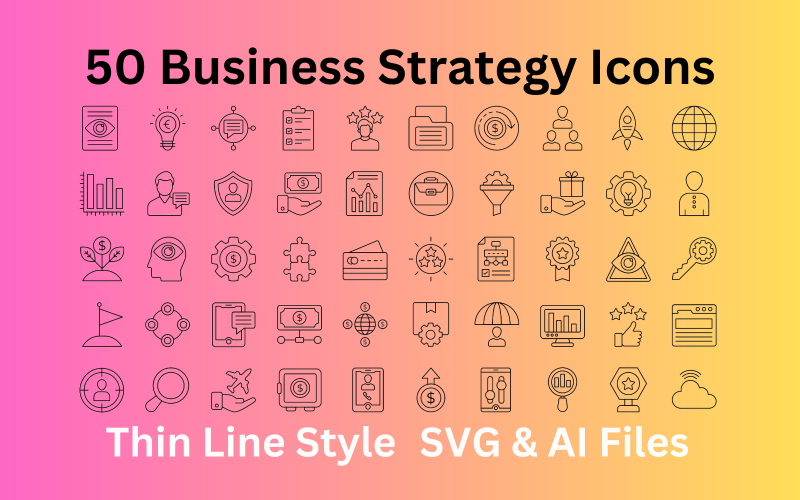 Ensemble d'icônes de stratégie d'entreprise 50 icônes de contour - Fichiers SVG et AI