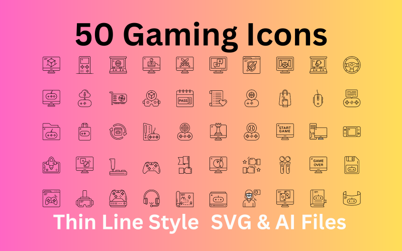 游戏图标集50个轮廓图标- SVG和AI文件