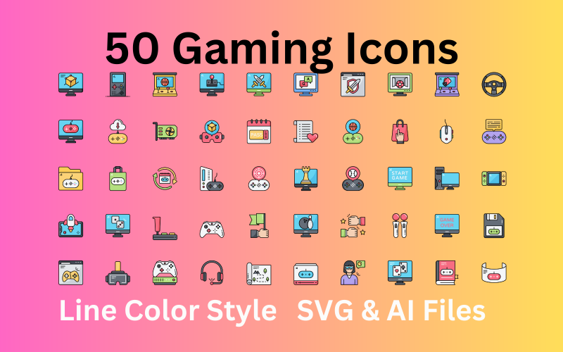 游戏图标集50行彩色图标- SVG和AI文件