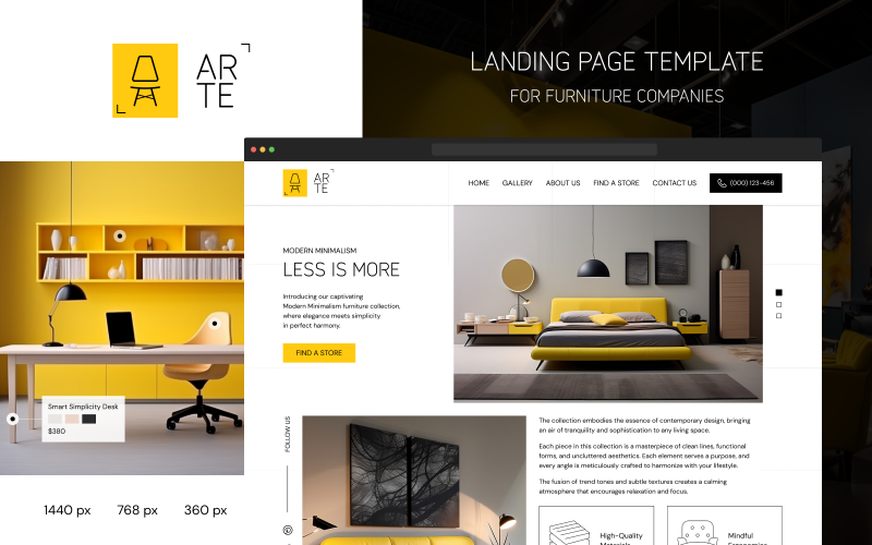 ARTE – Modern landningssida UI-mall för möbelsamlingar