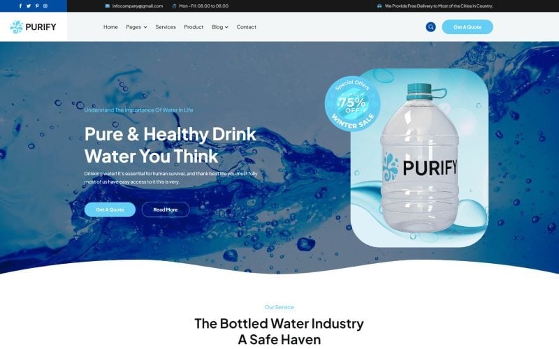 Šablona HTML5 služby Purify Drinking Water Services