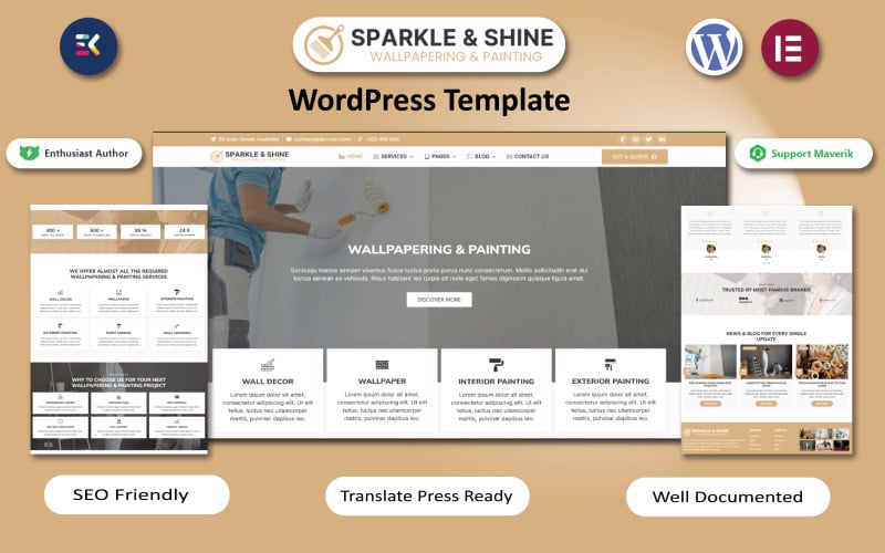 Sparkle & Shine - Modèle Elementor WordPress pour papier peint et peinture