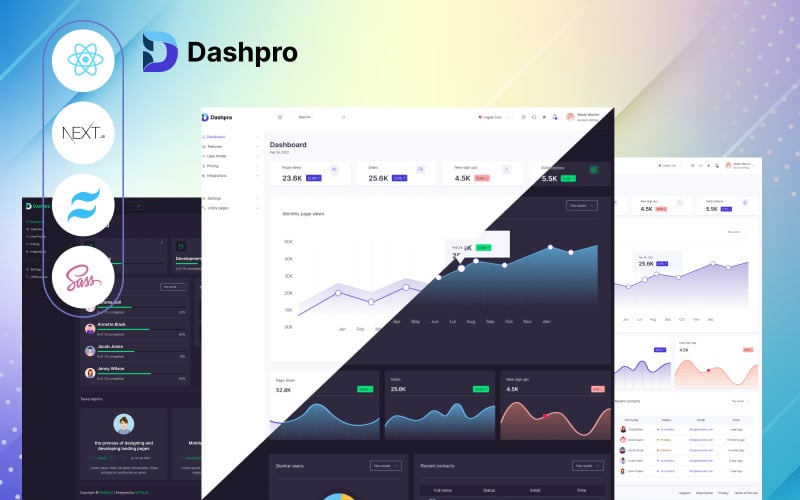 Dashpro:多功能React管理面板模板+ NextJS + TailwindCSS