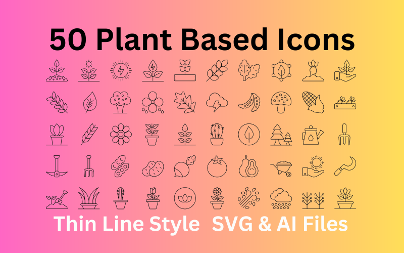 Ensemble d'icônes à base de plantes 50 icônes de contour - Fichiers SVG et AI