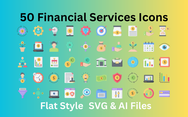 金融服务图标集50个平面图标- SVG和AI文件
