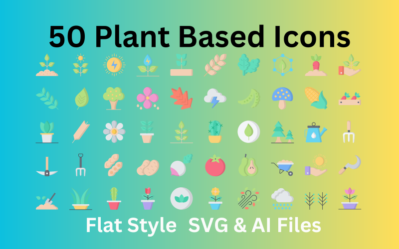 基于植物的图标集50个平面图标- SVG和AI文件