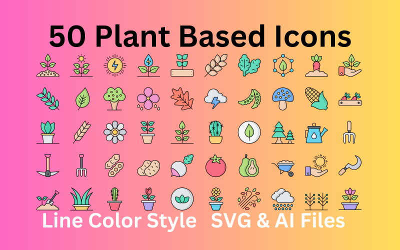 基于植物的图标集50线颜色图标- SVG和AI文件