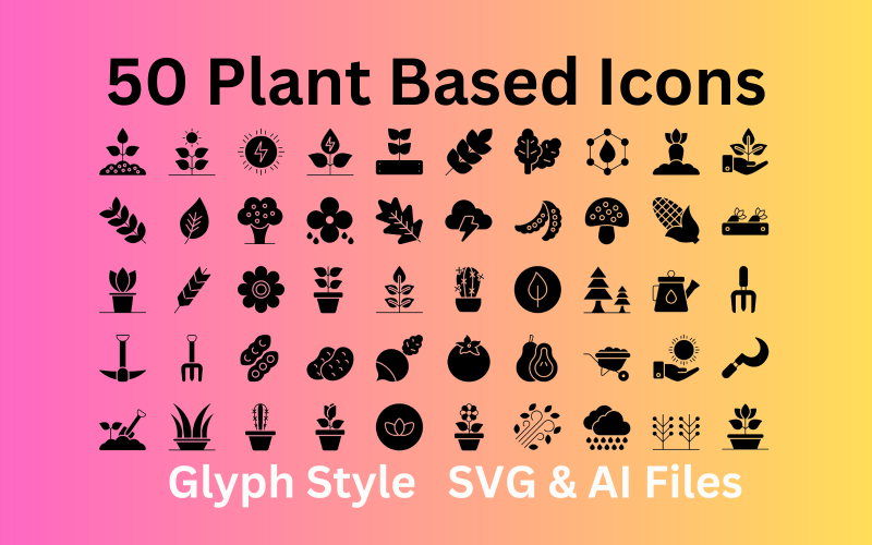 Plantgebaseerde icon set 50 Glyph iconen - SVG- en AI-bestanden