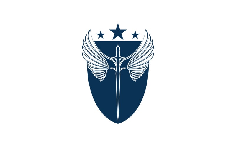 Logotipo do ícone de espada, escudo e asa v48