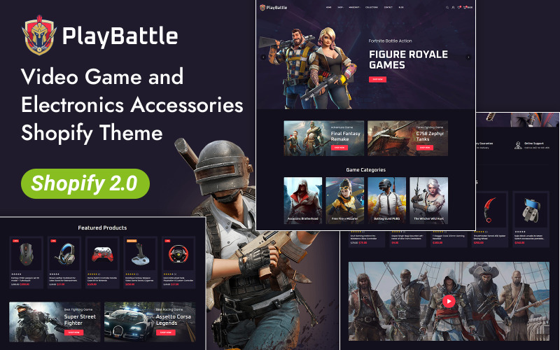 PlayBattle -商店的数字电子游戏Shopify 2.0 Responsief thema