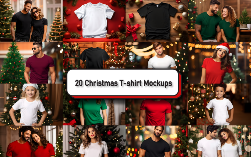 Gemütliches Weihnachts-T-Shirt-Mockup-Bundle