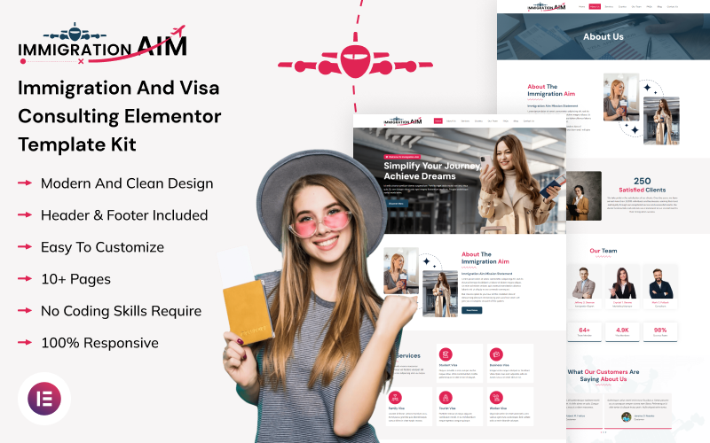 Immigration Aim - Набор шаблонов Elementor для иммиграционного и визового консультирования
