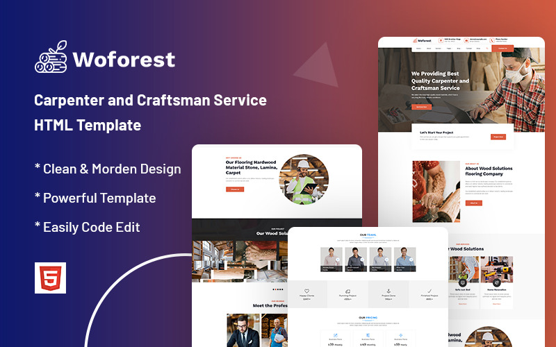 Woforest – Website-Vorlage für Tischler- und Handwerkerservice