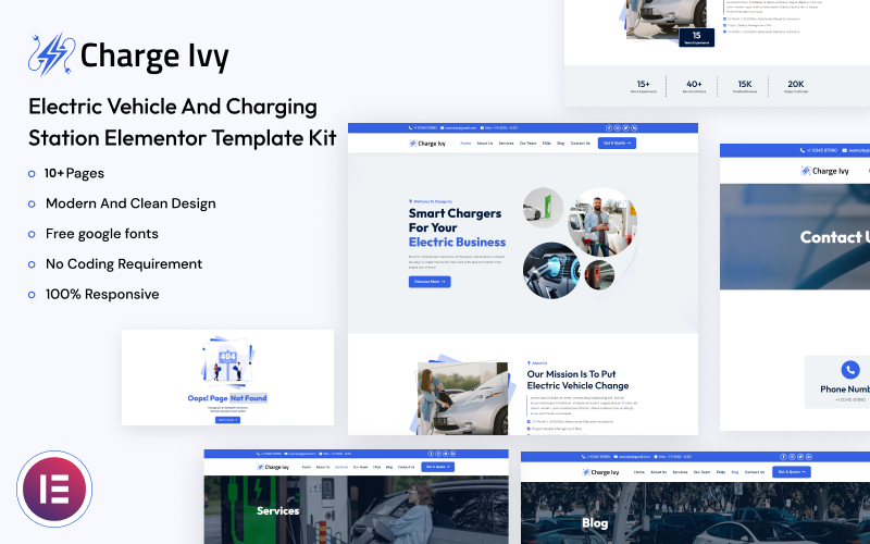 Charge Ivy - Elfordon och Laddstation Elementor Template Kit