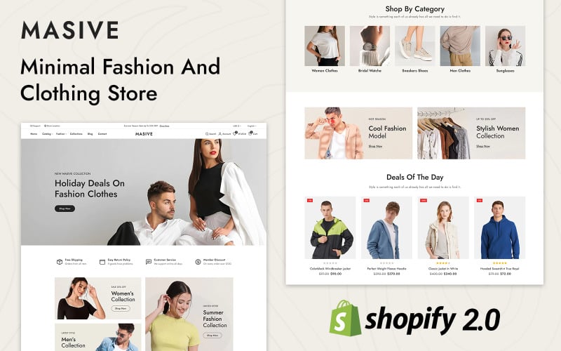 Masive — магазин минимальной модной одежды Shopify 2.0 Адаптивная тема